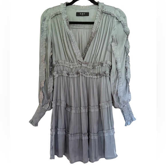 o.p.t Ruffle Pleated Tiered Dress Size Small Long Sleeve - Picture 1 of 4